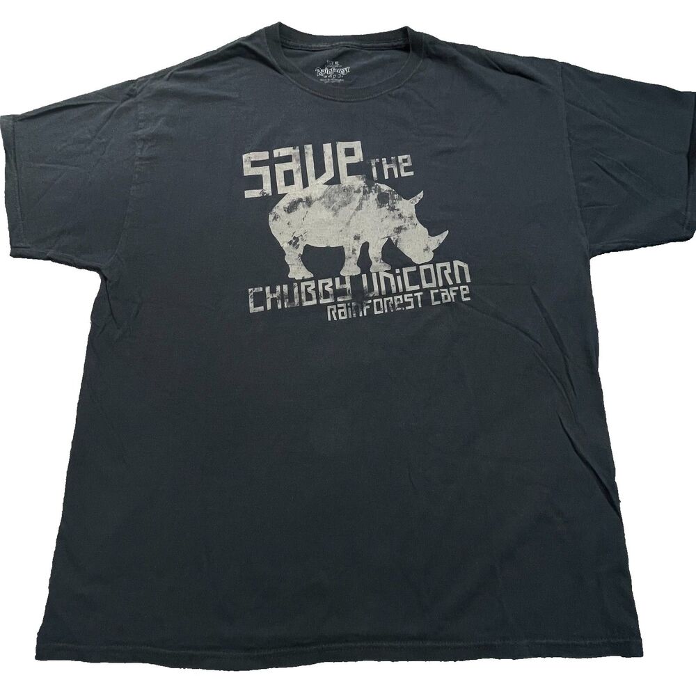 Rainforest Cafe Shirt Mens XL Save The Chubby Unicorn Rhinoceros Souvenir Black